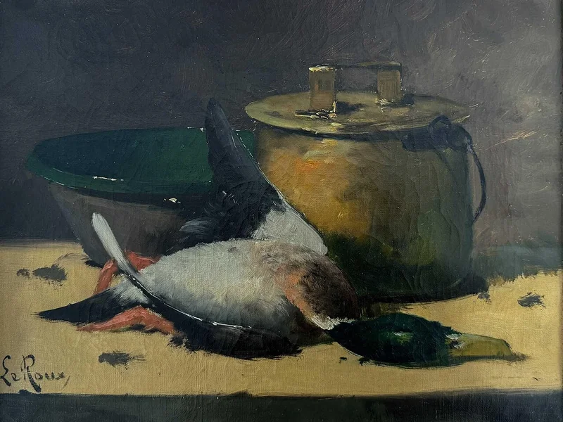 1850-Constantin Le Roux - Natura morta con anatra